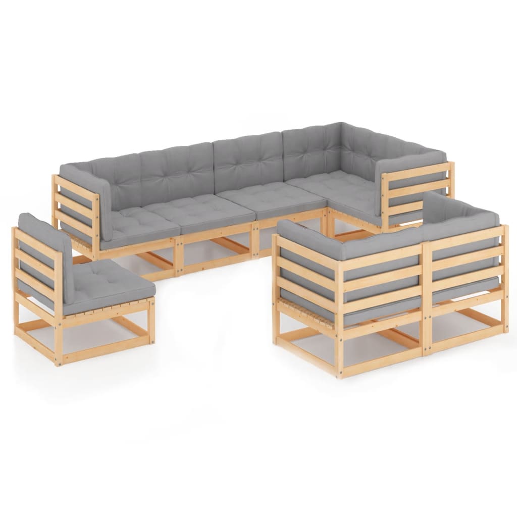 8-tlg. Garten-Lounge-Set mit Kissen Kiefer Massivholz